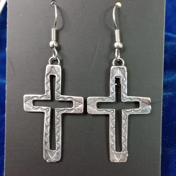 Sterling Silver Cross Dangle Earrings - Picture 2 of 10